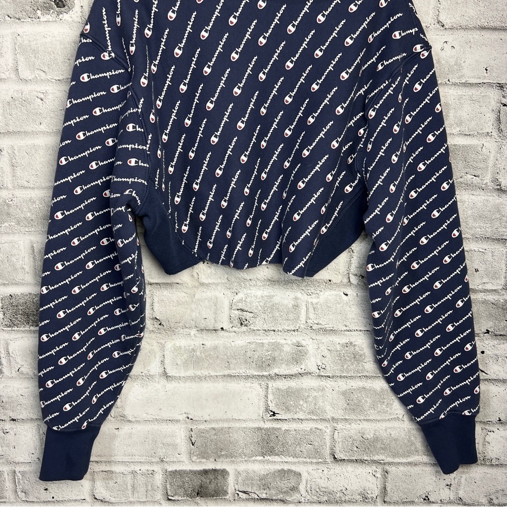Champion Reverse Weave All Over Print Logo Cropped Hoodie Size Small - Picture 9 of 12